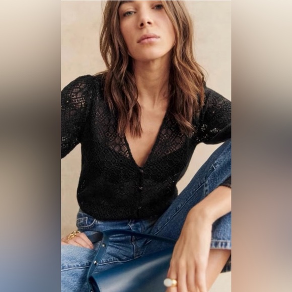 NWT Sézane Gaya SZ 4 36 Black Lace Blouse - Picture 1 of 8